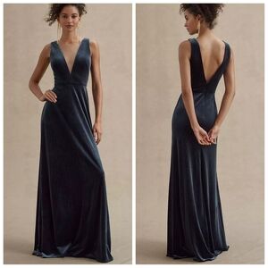 Jenny Yoo Logan deep v Velvet column gown 4 small